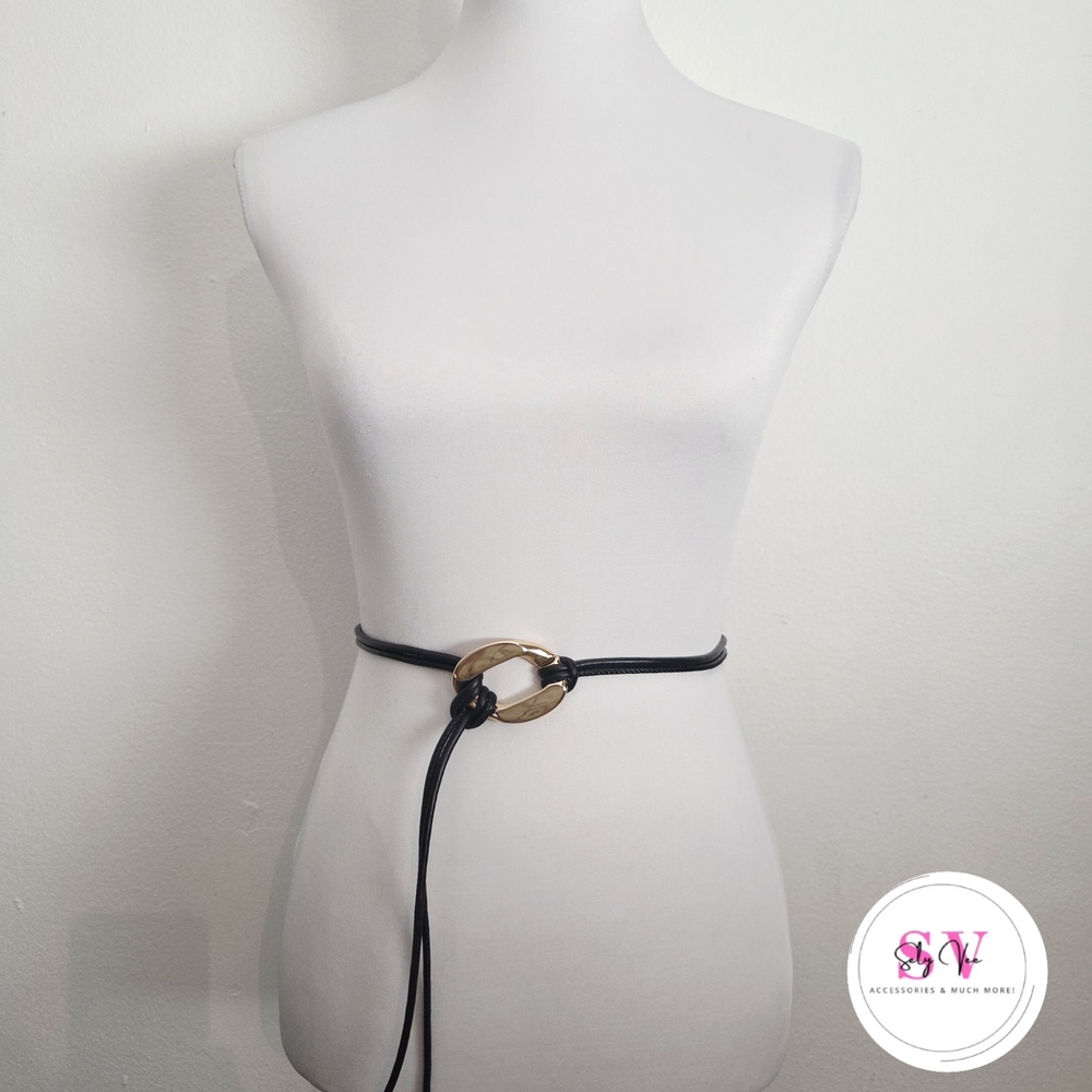 Black Knotted Belt With Gold Belt